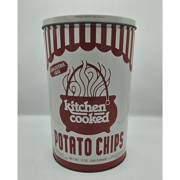 VTG 1990-91 KITCHEN COOKED POTATO CHIPS TIN 2ND LIMITED EDITION RED AND WHITE - Picture 1 of 11